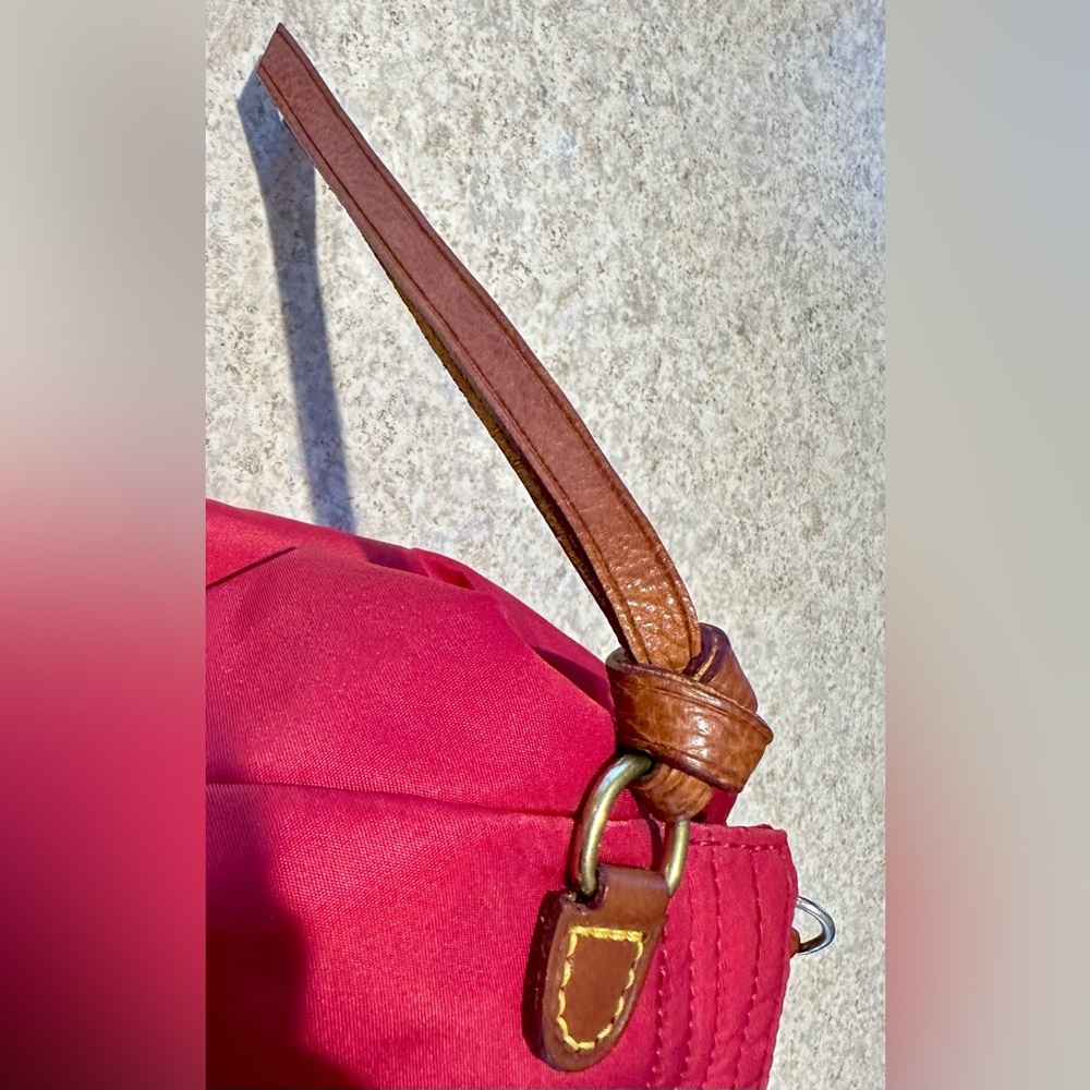 Vintage Dooney & Bourke Victoria Nylon Tote, Red w/ hot pink interior, leather - Picture 16 of 16